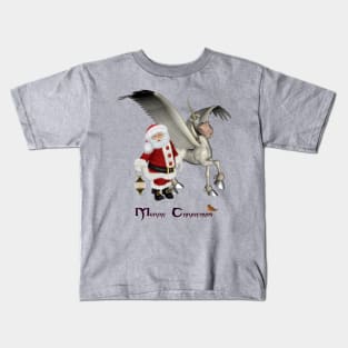 Cute Santa Claus with funny  pegasus Kids T-Shirt